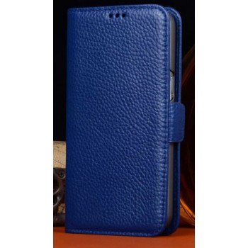 Кожаный чехол портмоне (нат. кожа) для Philips i908 Синий