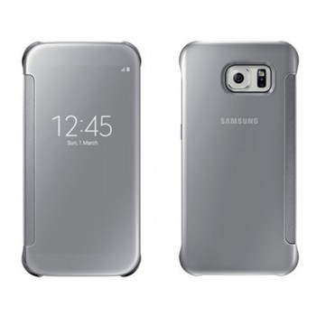 Двухмодульный пластиковый чехол флип с полупрозрачной акриловой крышкой с зеркальным покрытием для Samsung Galaxy S6 Edge Серый