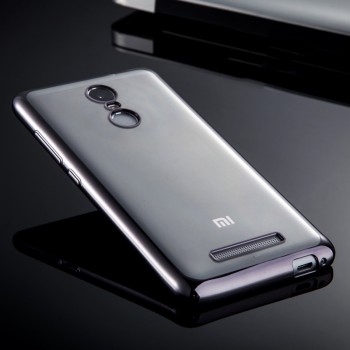 Силиконовый матовый полупрозрачный чехол с металлическим напылением для Xiaomi RedMi Note 3 Черный