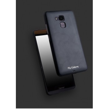 Силиконовый матовый непрозрачный чехол с текстурным покрытием Кожа для Huawei Honor 5C Черный