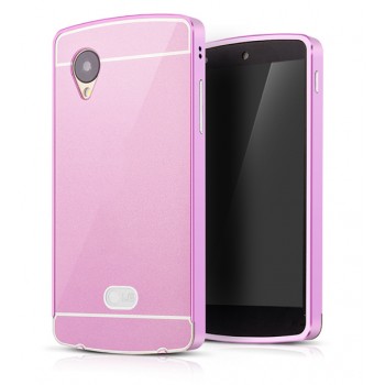 Двухкомпонентный чехол с металлическим бампером и поликарбонатной накладкой для Google LG Nexus 5 Розовый