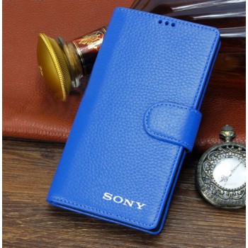 Кожаный чехол портмоне (нат.кожа) для Sony Xperia Z3 Синий