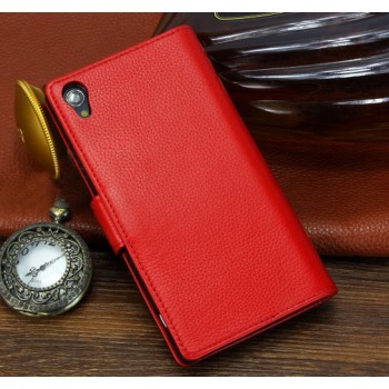 Кожаный чехол портмоне (нат.кожа) для Sony Xperia Z3 Красный