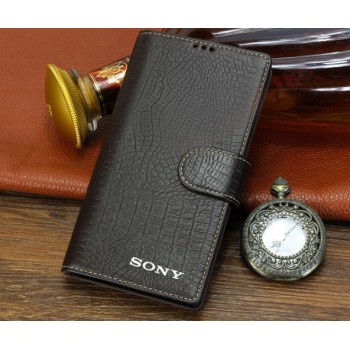 Кожаный чехол портмоне (нат. кожа крокодила) для Sony Xperia Z3 Коричневый
