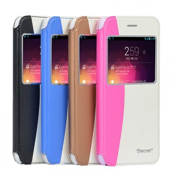 Чехол флип на пластиковой основе с окном вызова и внешним карманом для Iphone 6 Plus