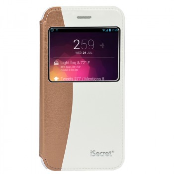 Чехол флип на пластиковой основе с окном вызова и внешним карманом для Iphone 6 Plus Коричневый