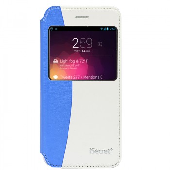 Чехол флип на пластиковой основе с окном вызова и внешним карманом для Iphone 6 Plus Голубой