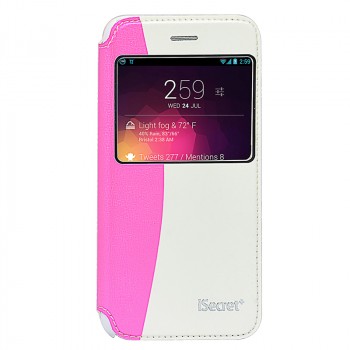 Чехол флип на пластиковой основе с окном вызова и внешним карманом для Iphone 6 Plus Розовый