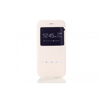 Чехол флип подставка текстурный с окном вызова и свайп-полосой для Iphone 6 Plus Белый