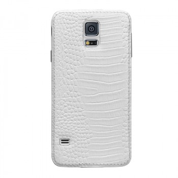 Кожаный встраиваемый чехол накладка (нат. кожа рептилии) серия Back Cover для Samsung Galaxy S5 Белый