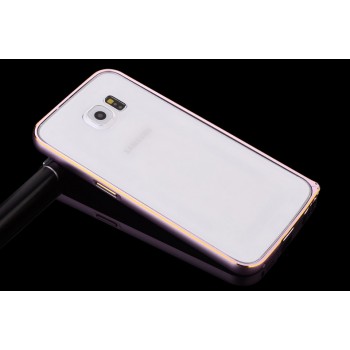 Металлический бампер с золотой окантовкой для Samsung Galaxy S6 Розовый