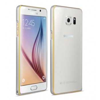 Металлический бампер с золотой окантовкой для Samsung Galaxy S6 Серый