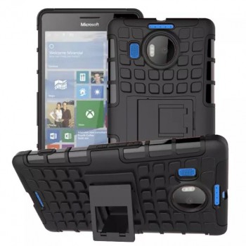 Антиударный силиконовый чехол экстрим защита с подставкой для Microsoft Lumia 950 XL Черный