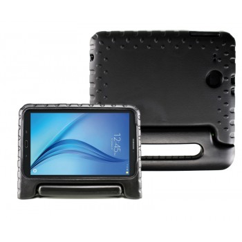 Ударостойкий детский силиконовый матовый гиппоаллергенный непрозрачный чехол с встроенной ножкой-подставкой для Samsung Galaxy Tab E 9.6 Черный