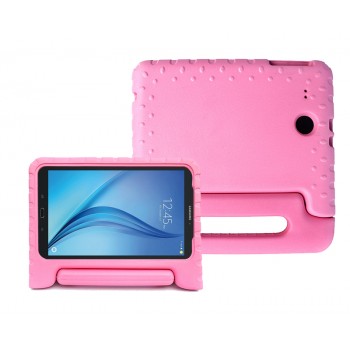 Ударостойкий детский силиконовый матовый гиппоаллергенный непрозрачный чехол с встроенной ножкой-подставкой для Samsung Galaxy Tab E 9.6 Розовый