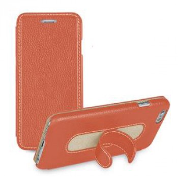 Кожаный чехол флип подставка с ножкой-вкладышем (нат. кожа) для Iphone 6 Оранжевый