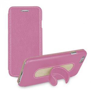 Кожаный чехол флип подставка с ножкой-вкладышем (нат. кожа) для Iphone 6 Розовый