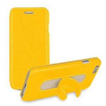 Кожаный чехол флип подставка с ножкой-вкладышем (нат. кожа) для Iphone 6 Желтый