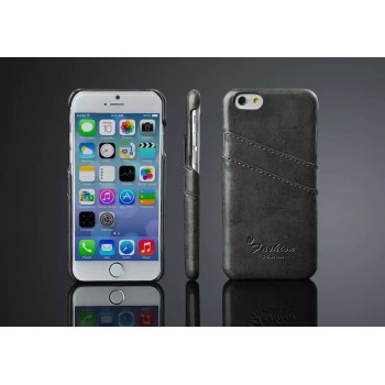 Дизайнерский кожаный чехол накладка с отделениями для карт на Iphone 6 Plus Серый