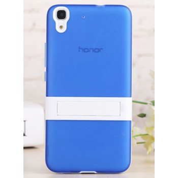 Двухкомпонентный силиконовый чехол с пластиковым бампером-подставкой для Huawei Y6 Синий