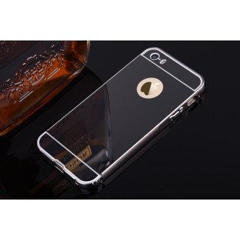 Двухкомпонентный чехол c металлическим бампером с поликарбонатной накладкой и зеркальным покрытием для Iphone 6/6s Черный