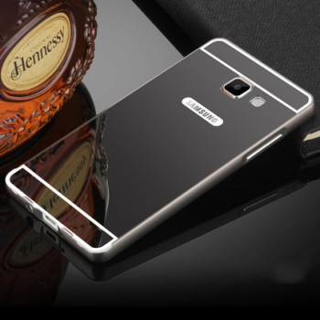 Двухкомпонентный чехол с металлическим бампером и поликарбонатной крышкой с зеркальным покрытием для Samsung Galaxy A7 (2016) Черный