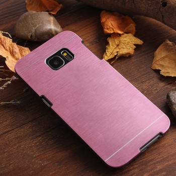 Пластиковый непрозрачный матовый чехол с текстурным покрытием Металл для Samsung Galaxy S7 Edge Розовый