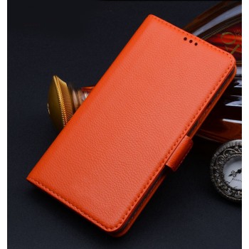 Кожаный чехол портмоне (нат. кожа) с крепежной застежкой для Nokia Lumia 830 Оранжевый