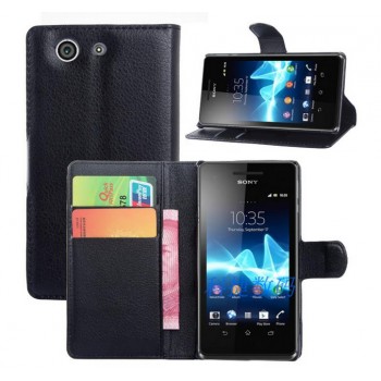 Чехол портмоне подставка для Sony Xperia Z3 Compact с магнитной защелкой и отделениями для карт Черный
