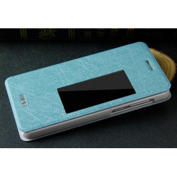 Текстурный чехол флип с активным окном вызова Huawei Honor 6 Голубой