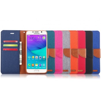 Чехол портмоне подставка на силиконовой основе с тканевым покрытием на дизайнерской магнитной защелке для Samsung Galaxy S7