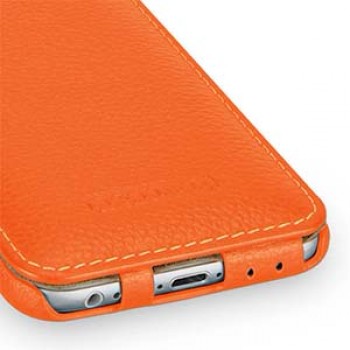 Кожаный чехол вертикальная книжка (нат. кожа) для Iphone 6 Оранжевый