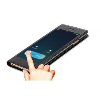 Эксклюзивный чехол флип на пластиковой основе с полноразмерным окном вызова для Iphone 6 Plus Черный