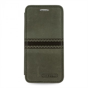 Кожаный чехол горизонтальная книжка (нат. кожа с вощеным покрытием) с ручной кожаной отделкой Sew Line для Iphone 6 Серый