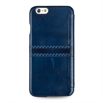 Кожаный чехол горизонтальная книжка (нат. кожа с вощеным покрытием) с ручной кожаной отделкой Sew Line для Iphone 6 Голубой