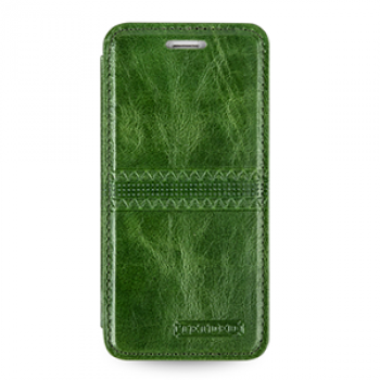 Кожаный чехол горизонтальная книжка (нат. кожа с вощеным покрытием) с ручной кожаной отделкой Sew Line для Iphone 6 Зеленый