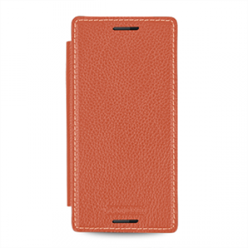 Кожаный чехол горизонтальная книжка (нат. кожа) для Sony Xperia Z3 Оранжевый