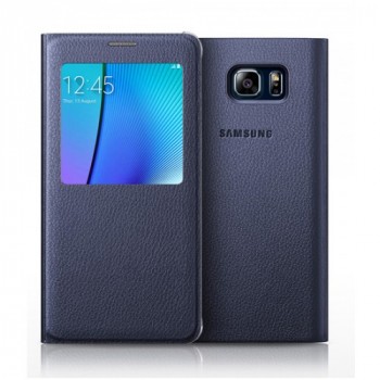 Чехол флип на пластиковой основе с окном вызова для Samsung Galaxy Note 5 Синий