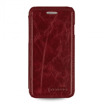 Кожаный чехол горизонтальная книжка (нат. кожа с вощеным покрытием) для Iphone 6 Красный