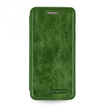 Кожаный чехол горизонтальная книжка (нат. кожа с вощеным покрытием) для Iphone 6 Зеленый