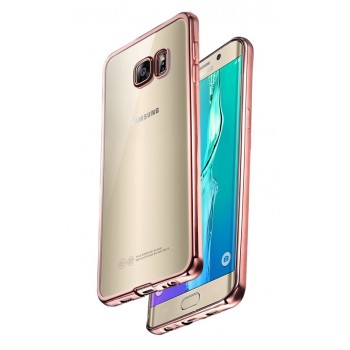 Силиконовый глянцевый полупрозрачный чехол с напылением Металлик для Samsung Galaxy S7 Edge Розовый