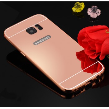 Двухкомпонентный чехол с металлическим бампером и поликарбонатной накладкой с зеркальным покрытием для Samsung Galaxy S7 Edge Розовый