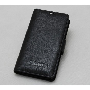 Кожаный чехол портмоне (нат. кожа) с крепежной застежкой для Philips W8510 Xenium Черный