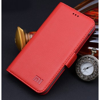 Кожаный чехол горизонтальная книжка (нат. кожа) с крепежной застежкой для Xiaomi Mi4 Красный