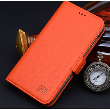 Кожаный чехол горизонтальная книжка (нат. кожа) с крепежной застежкой для Xiaomi Mi4 Оранжевый