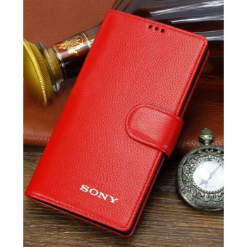 Кожаный чехол портмоне (нат. кожа) с крепежной застежкой для Sony Xperia Z3 Compact Красный