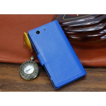 Кожаный чехол портмоне (нат. кожа) с крепежной застежкой для Sony Xperia Z3 Compact Голубой