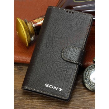 Кожаный чехол портмоне (нат. кожа крокодила) для Sony Xperia Z3 Compact Коричневый