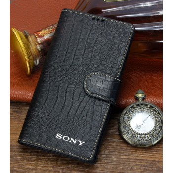 Кожаный чехол портмоне (нат. кожа крокодила) для Sony Xperia Z3 Compact Черный