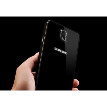 Двухкомпонентный премиум чехол с металлическим бампером с золотой окантовкой и поликарбонатной накладкой для Samsung Galaxy Note 4 Черный